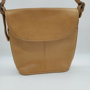 COACH Vintage Beige Camel Leather Saddle Bag Purse Hippie Boho Flap Crossbody
